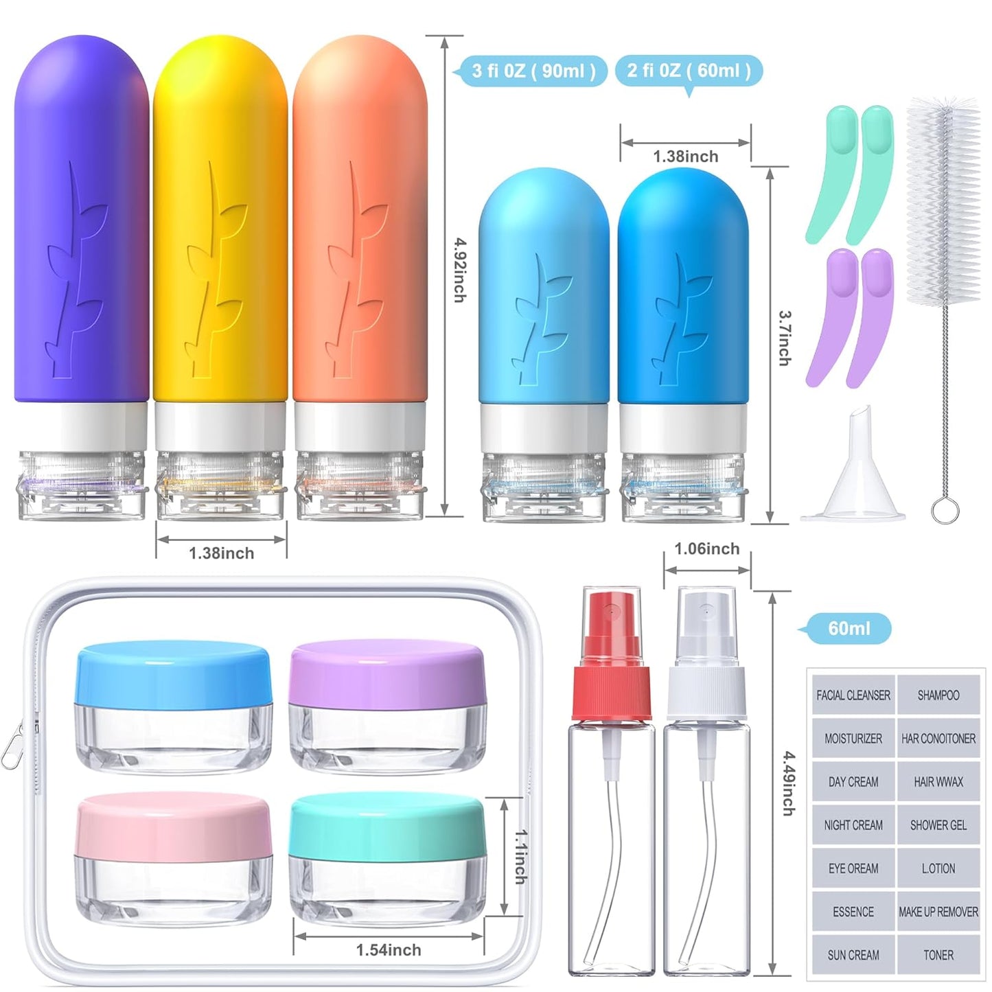 Travel Bottles for Toiletries TSA Approved Silicone Size Containers for toiletries Refillable & Leakproof