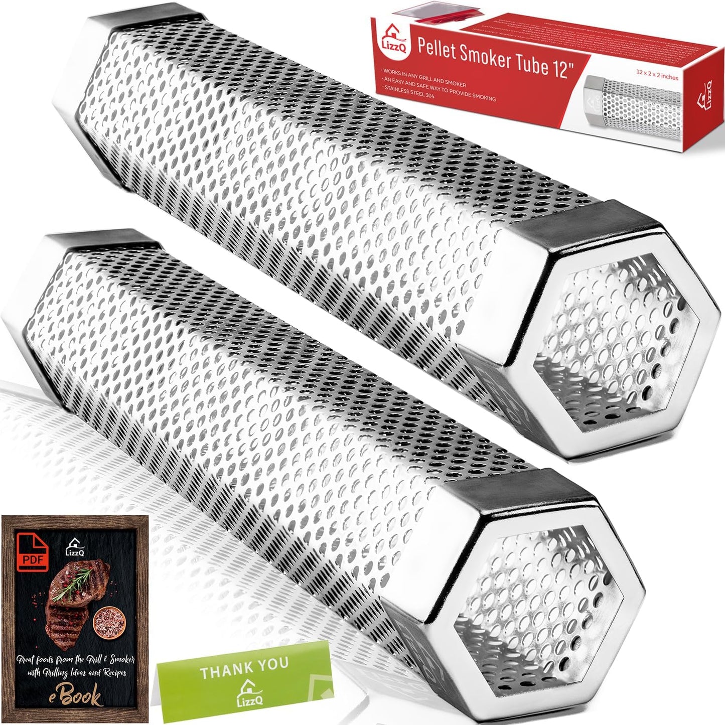 Smoker Tube 12" (Set of 2) - 5 Hours of Billowing Smoke, Hot or Cold Smoking, for Any Grill or Smoker