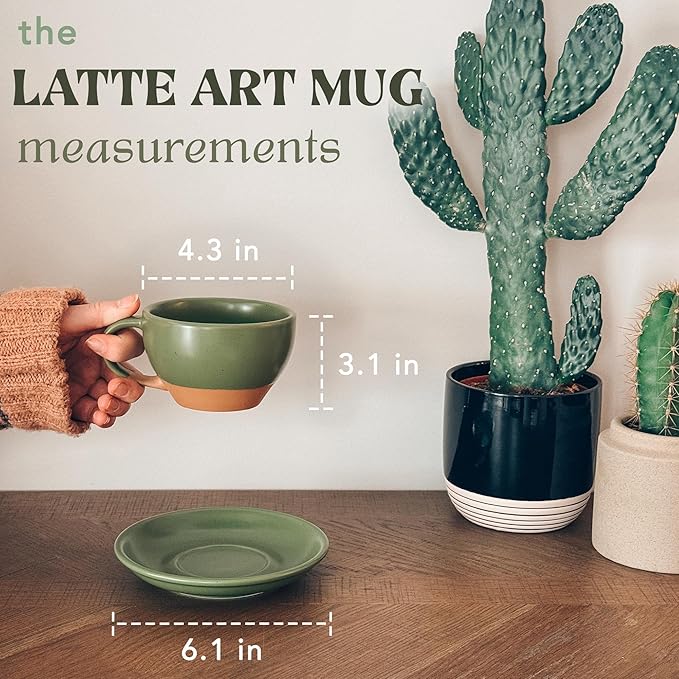 Ceramic Latte Art Mug With Saucer  10.5 oz Round Bottom For Perfect Pours  Cafe Cups for Cappuccino Espresso