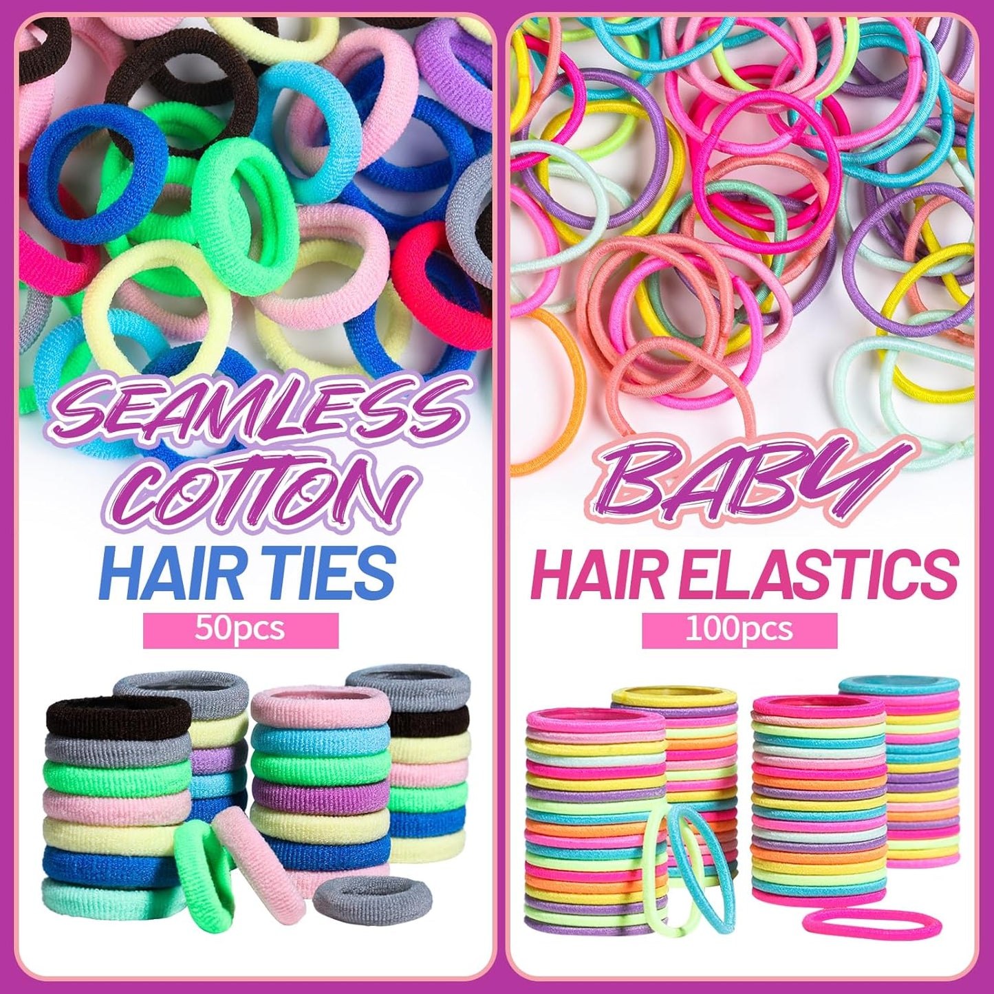 Elastic Hair Ties Hair Accessories for Girls Colorful Baby Elastic Hair Bands Set Rubber Bands for Hair with Hair Clips