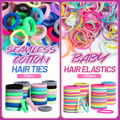 Elastic Hair Ties Hair Accessories for Girls Colorful Baby Elastic Hair Bands Set Rubber Bands for Hair with Hair Clips