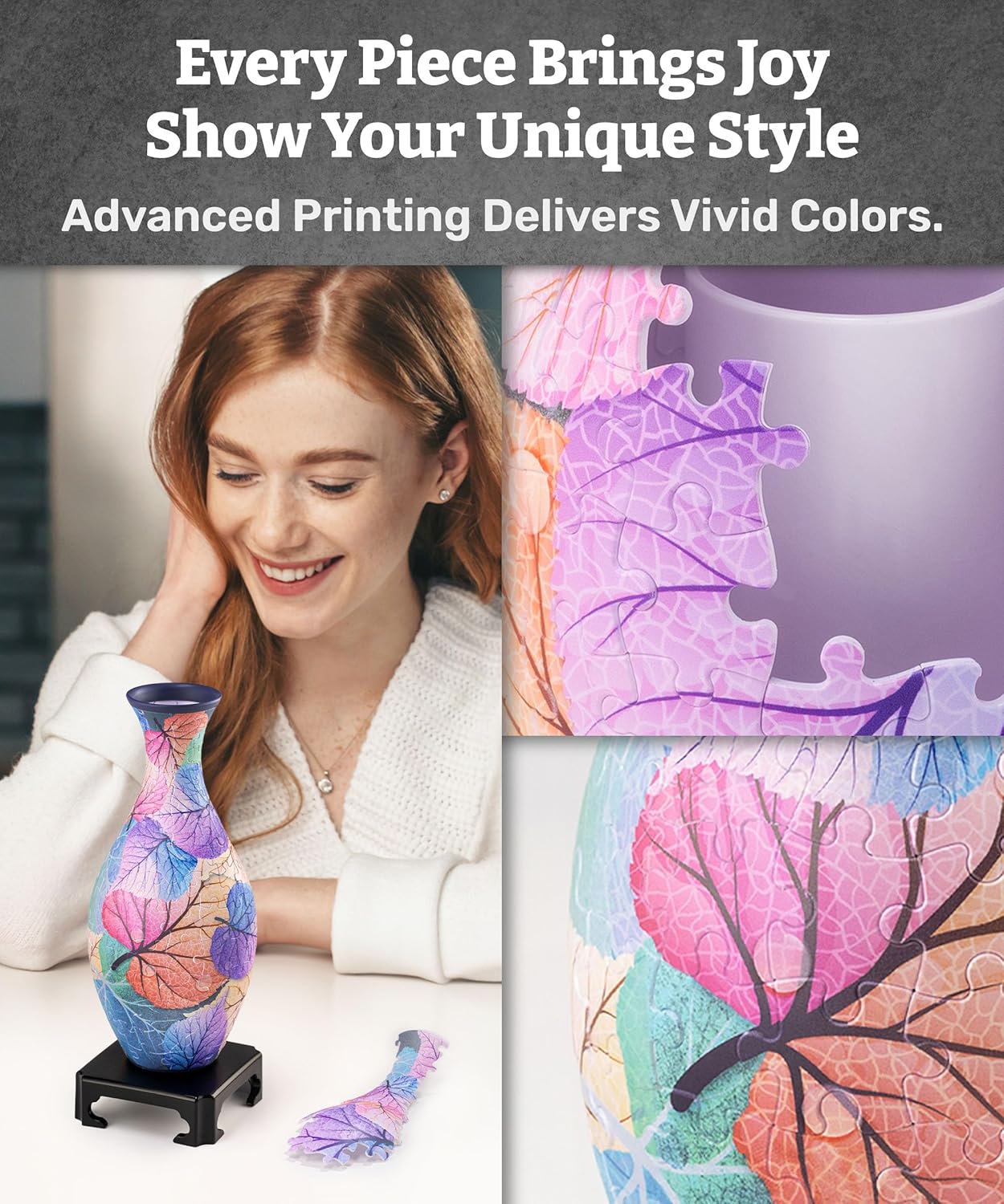 3D Puzzle Unique Flower Vase Made by 160 Curved Plastic Puzzle Pieces House Warming Gift