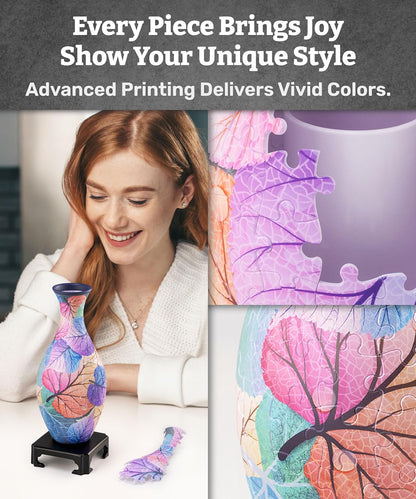 3D Puzzle Unique Flower Vase Made by 160 Curved Plastic Puzzle Pieces House Warming Gift