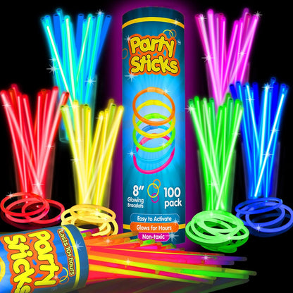 Glow Sticks Party Supplies 100pk  8 Inch Glow in the Dark Light Up Sticks Party Favors Glow Party Decorations