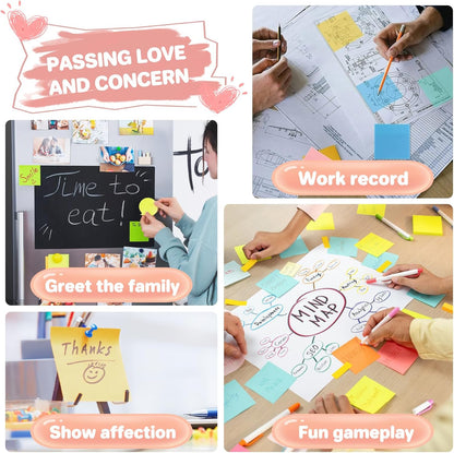 3x3 Inches Colorful Sticky Notes Super Sticking Power Bright Colors Self-Stick Pads Easy to Post for School