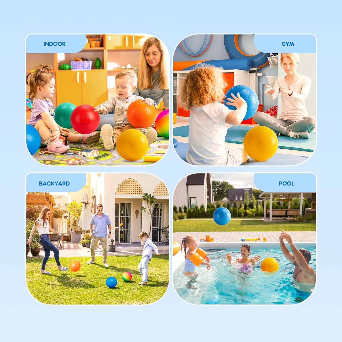 Playground Balls Kickball 6 Pack 8.5" Dodgeballs Bouncy Kick Balls for Kids Adults Outdoor Indoor, 4 Square Ball Sports