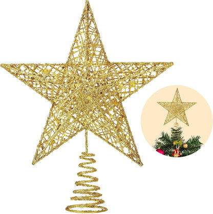 Tree Toppers Xmas Glitter Gold Hollow Star Treetop Topper for Christmas Tree Decoration