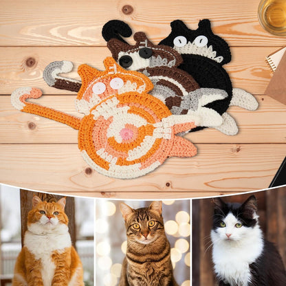 Cat Gifts for Cat Lovers Fun Woven Creative Coasters Cute Coffee Coaster for Home Decor
