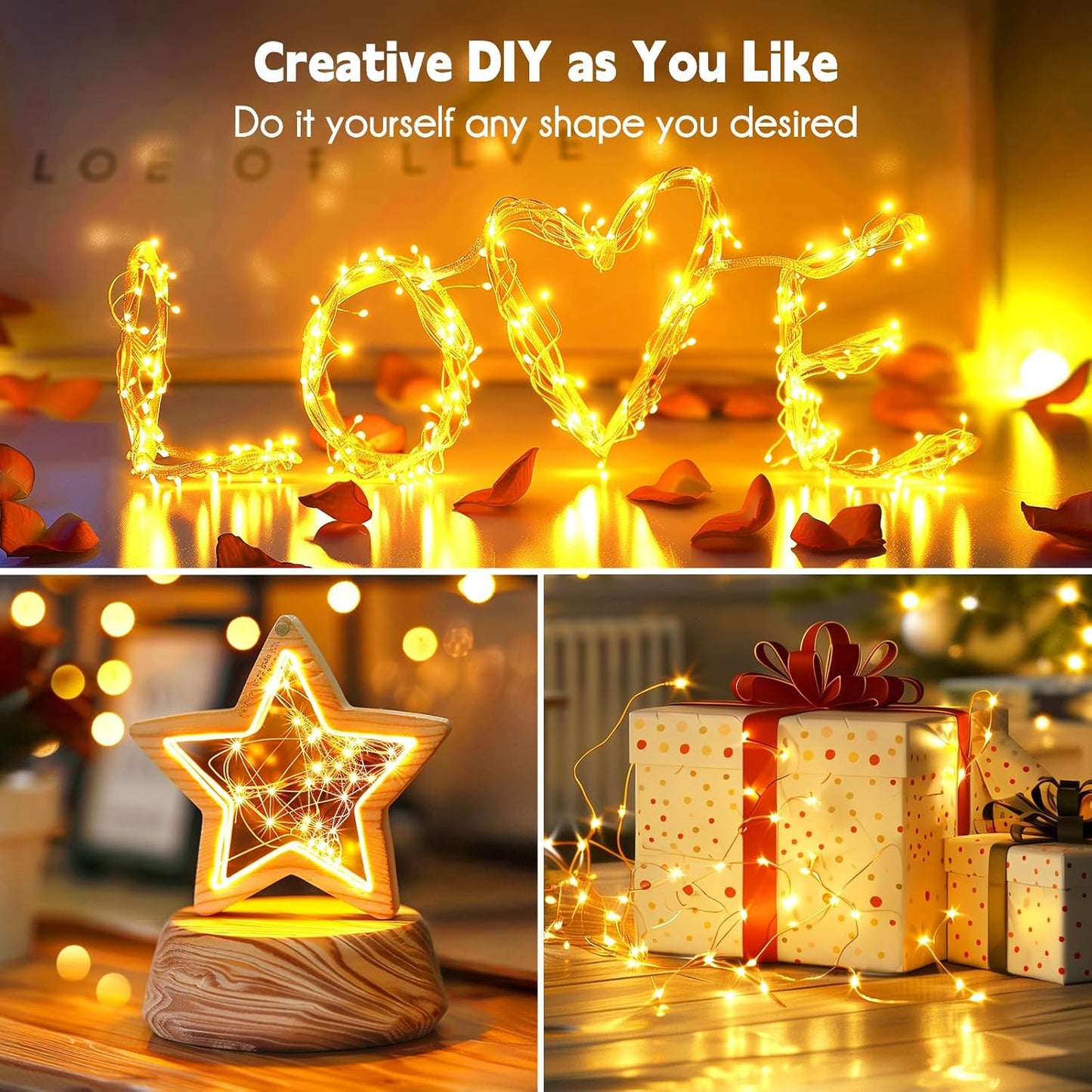 Fairy Lights Plug in 33Ft 100 LEDs Waterproof Silver Wire Firefly Lights Adaptor Included, Starry String Lights for Wedding