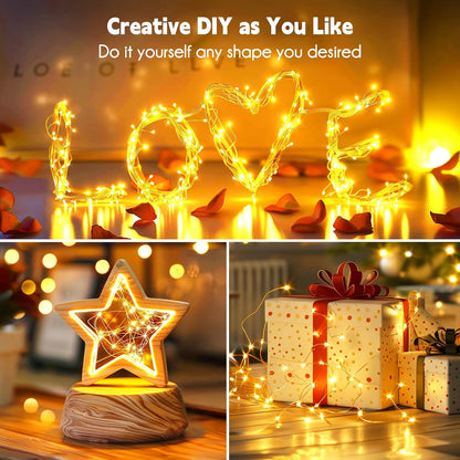 Fairy Lights Plug in 33Ft 100 LEDs Waterproof Silver Wire Firefly Lights Adaptor Included, Starry String Lights for Wedding