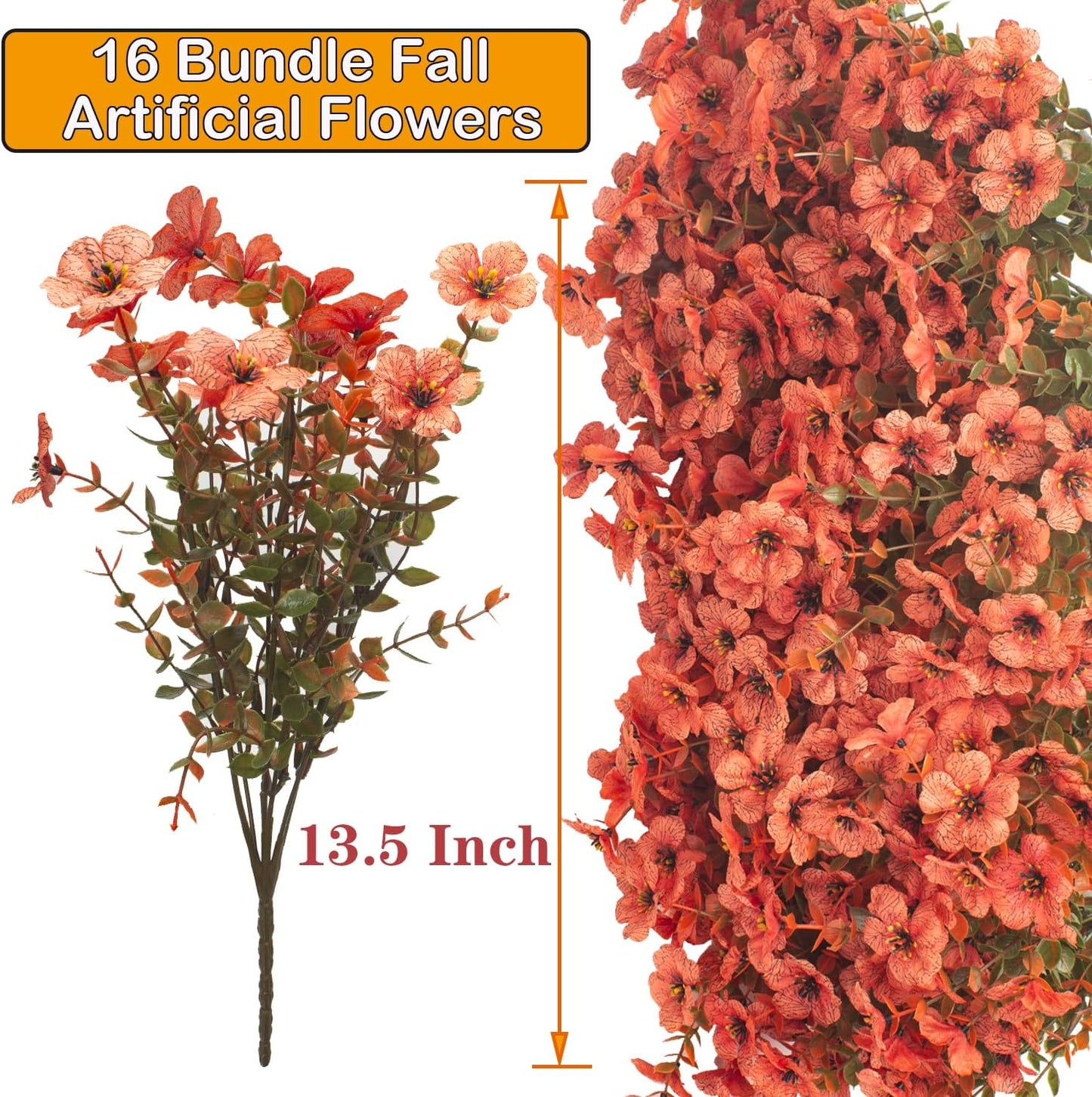 Artificial Flowers 16 Bundles UV Resistant Faux Daisy with Eucalyptus Leaves Weatherproof Fake Plants
