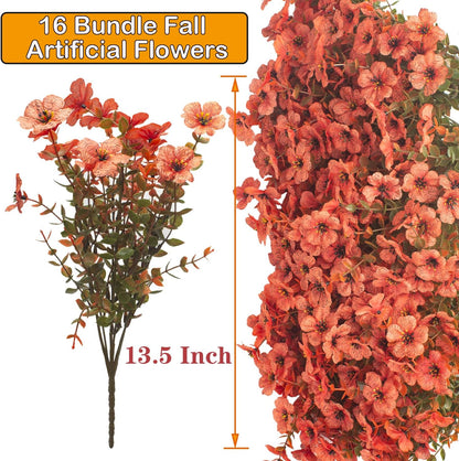 Artificial Flowers 16 Bundles UV Resistant Faux Daisy with Eucalyptus Leaves Weatherproof Fake Plants