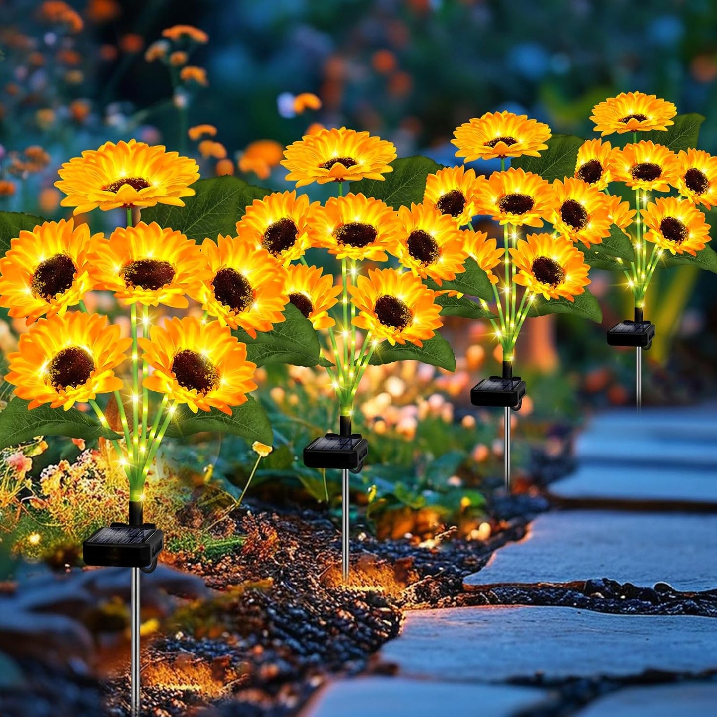 4 Pack with 24 Sunflower Lights Solar Flowers Lights Waterproof Birthday Gifts for Mom Women