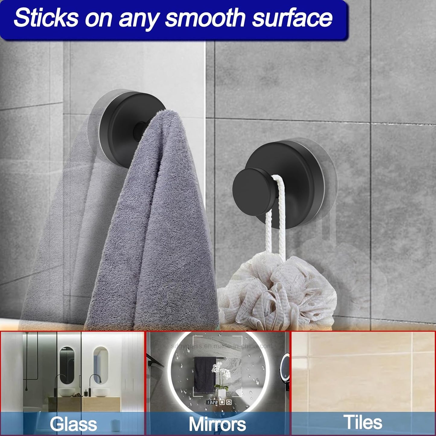 Suction Cup Hooks for Shower Removable Towel Hooks for Bathroom Window Glass Door Wall