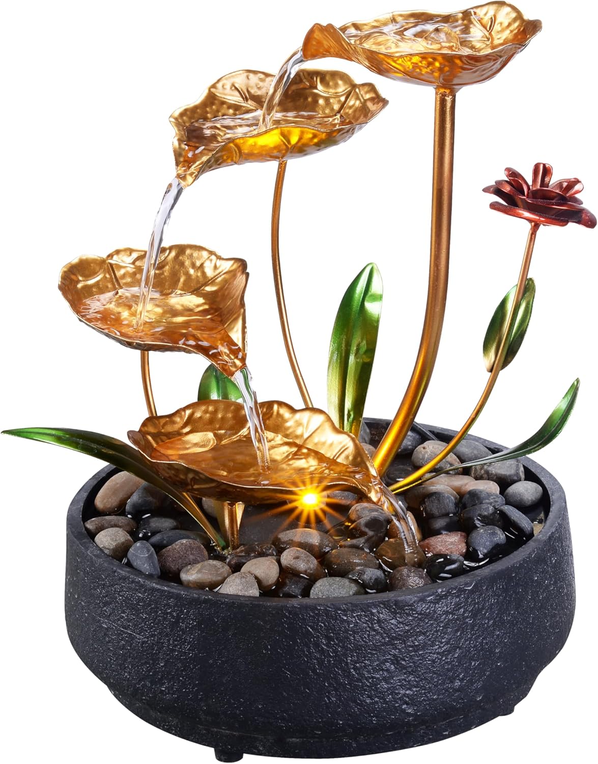 Fountain Metal Lotus Circulating Fountain Water Feature for Zen Home Decor Warm Yellow