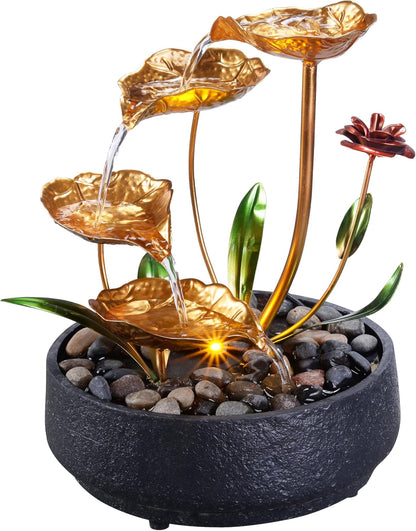 Fountain Metal Lotus Circulating Fountain Water Feature for Zen Home Decor Warm Yellow