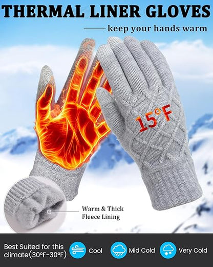 2 Pairs Winter gloves for women Touch screen Elastic Thermal knit Lining Warm Gloves for Cold weather
