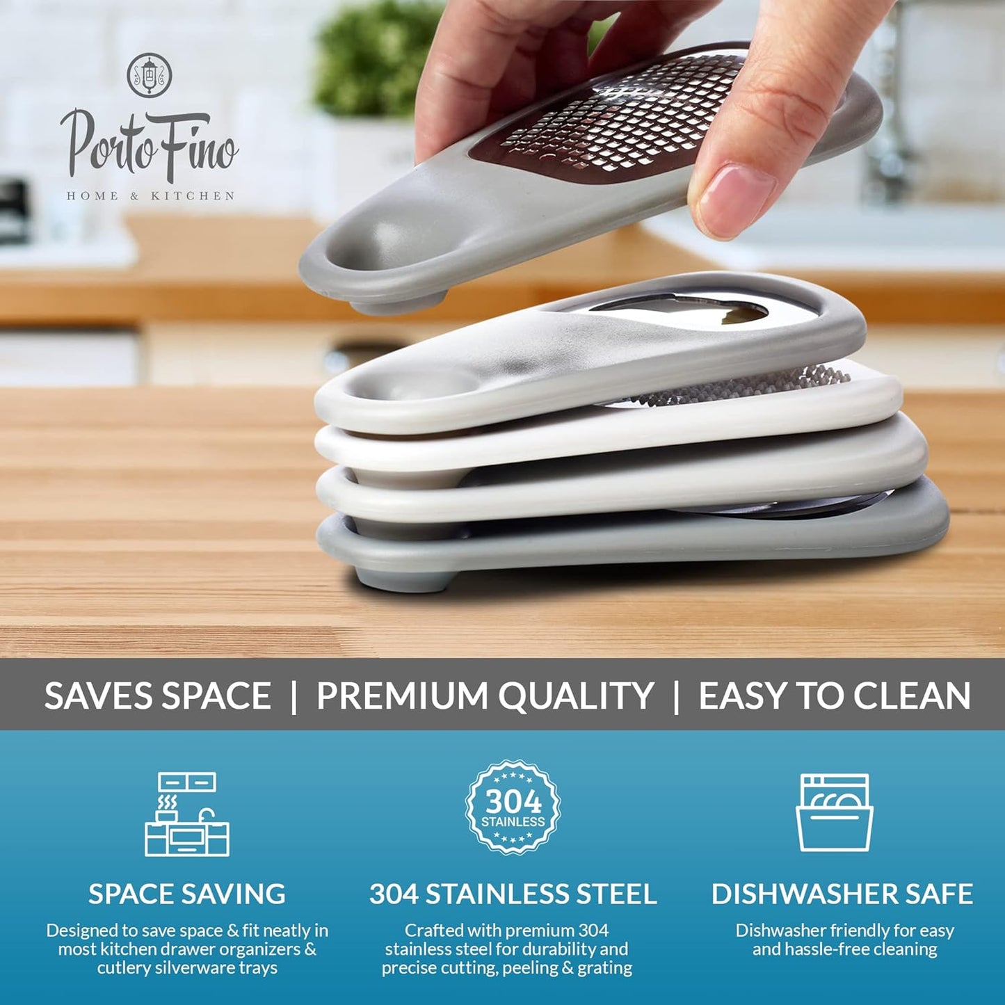 Set 5 Pieces Includes Pizza Cutter Cheese Grater Vegetable Peeler Bottle Opener Garlic Grinder RV Kitchen Accessories