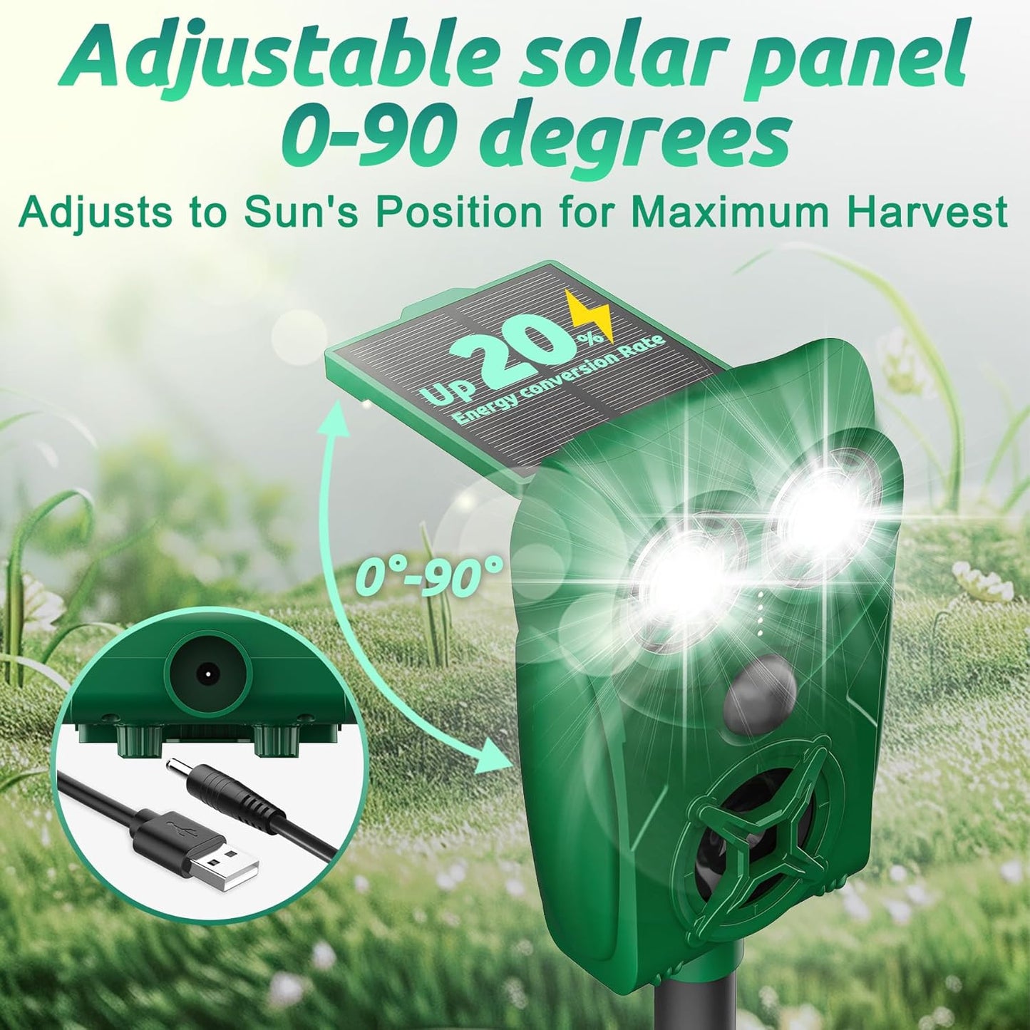 Solar-Powered Ultrasonic Animal Repellent with Motion Sensor, Waterproof Deer Repellent Device