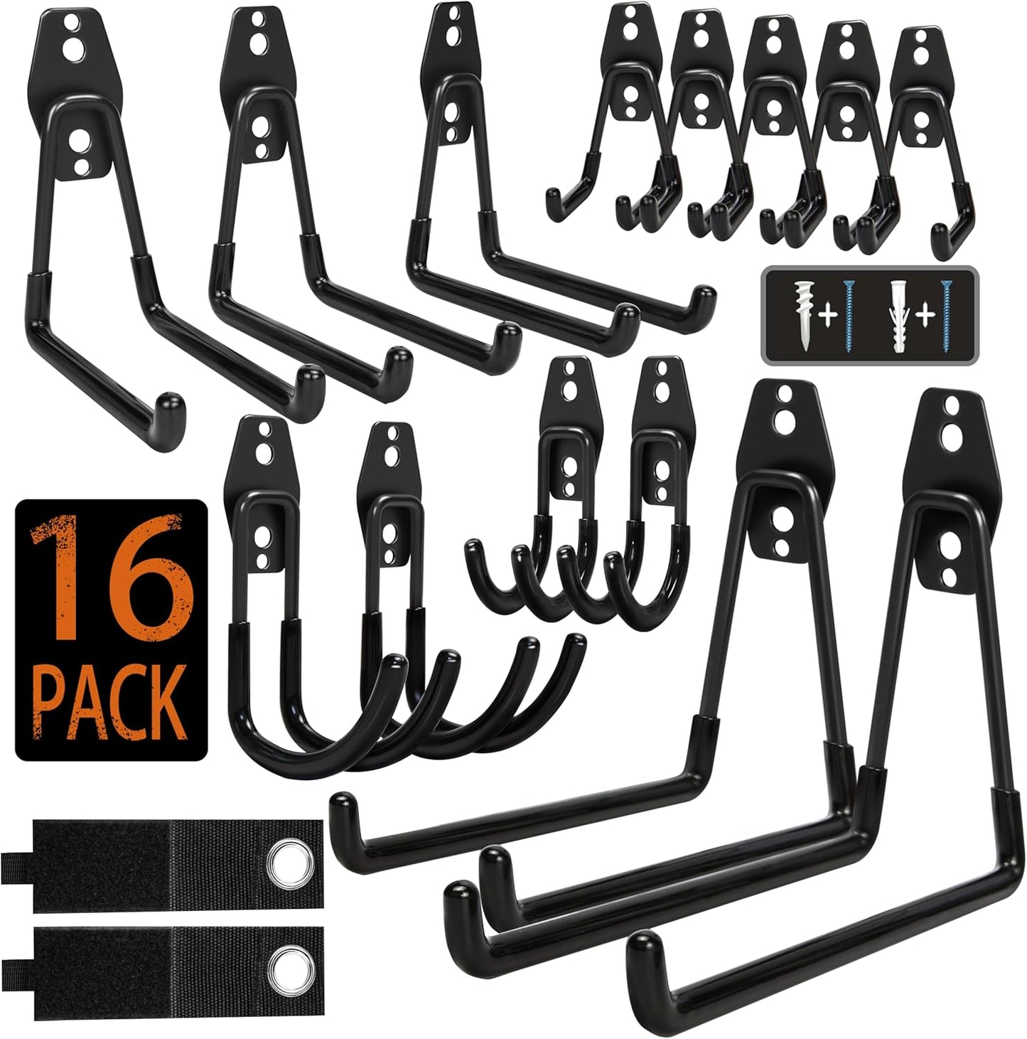 Storage Hooks  16 Pack Anti Slip Coating Heavy Duty Wall Mount Hooks for Hanging Bike Ladder
