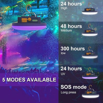 96 LED 395nm UV / 6500K Flashlight Camping Blacklight 10000mAh Rechargeable 3000 Lumens Glow Lights for Party