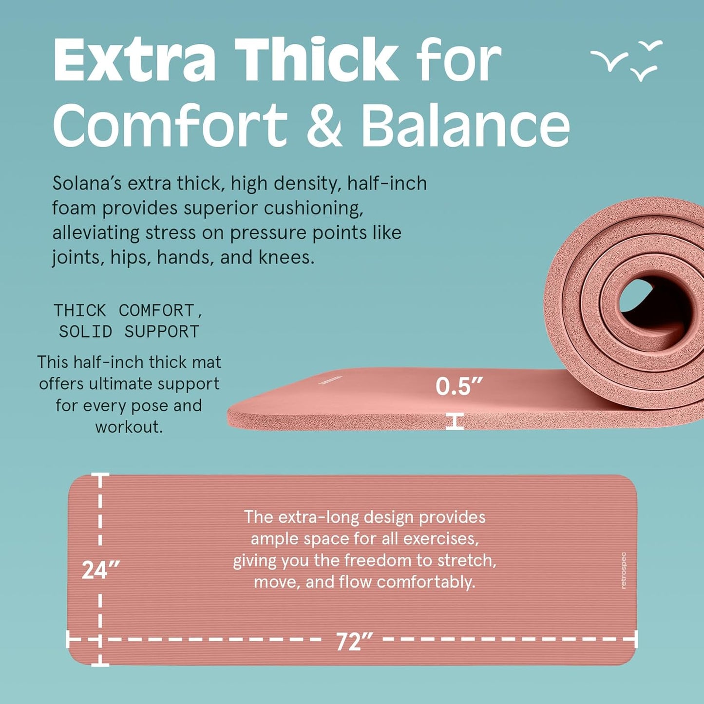 Yoga Mat Thick 1/2in Non-Slip Workout Mat with Nylon Strap  72x24in Exercise Mat for Pilates Stretching & Fitness