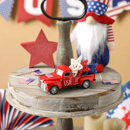 Farmhouse Metal Truck Car Decor with Stars Decorations Patriotic Centerpieces for Tables  Independence Day Memorial Day