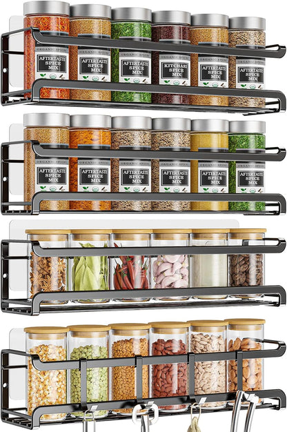 4 Pack Space-Saving Spice Organizer for Spice Jars and Seasonings Screw or Adhesive Hanging Spice Rack Organizer