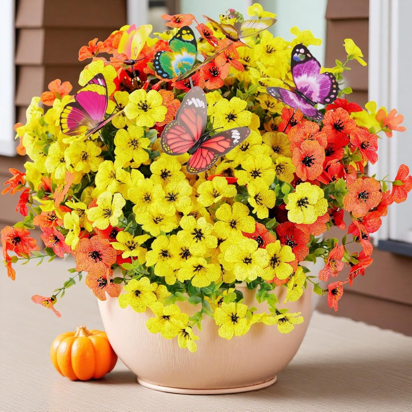20 Bundles Artificial Flowers for Outdoors‌ with 6 Faux Butterflies UV Resistant and No Fade ‌Fake Flowers
