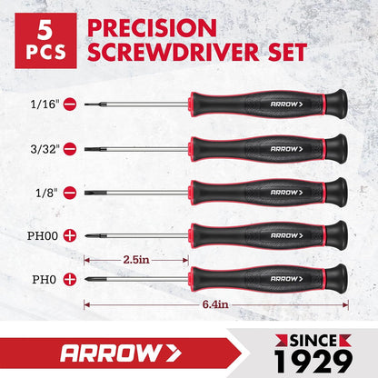 5-Piece Precision Screwdriver Set with Pouch Magnetic Small Screwdriver Set Phillips Slotted Cr-V Steel