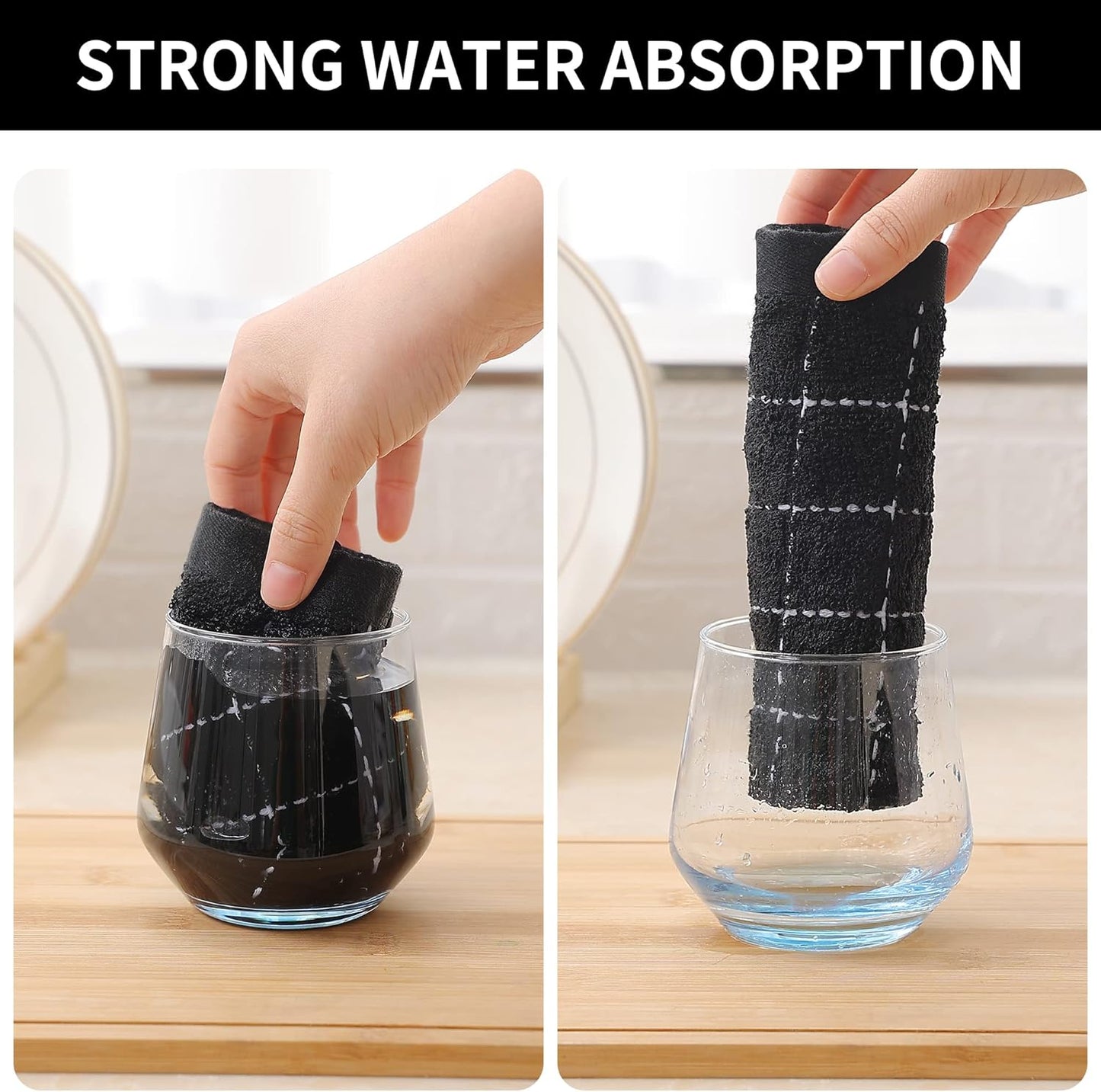 4 Pack Cotton Terry Kitchen Towels(Black, 13 x 28 inches), Checkered Designed, Soft and Super Absorbent
