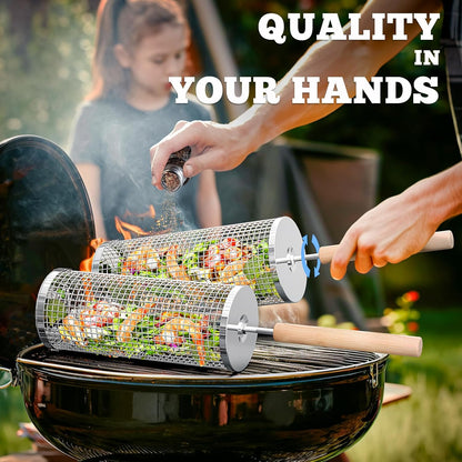 Removable Wooden Handle 304 Stainless Steel Nesting BBQ Tools, Smoker Grilling Accessories for Vegetable Outdoor