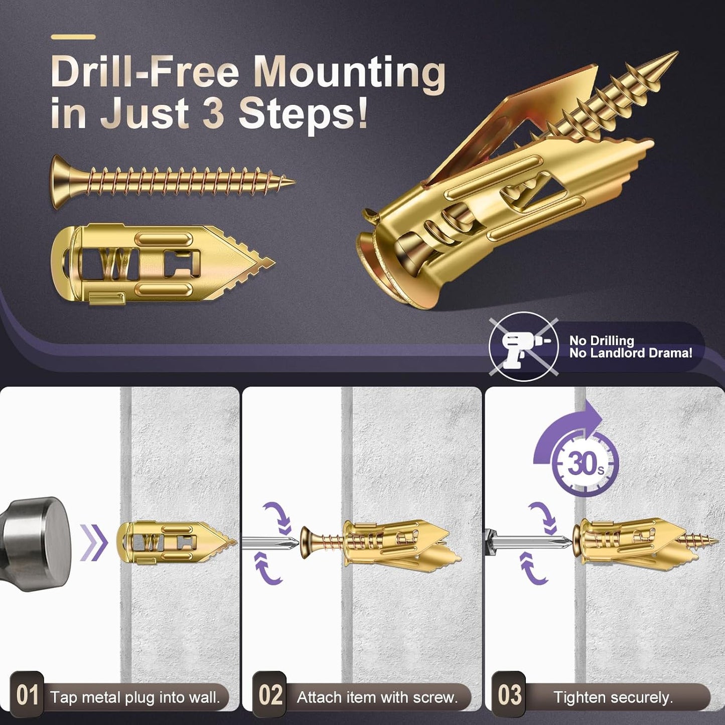 80pcs Self Drilling Drywall Anchors and Screws Kit Upgraded 3 Sizes Heavy Duty Wall Anchors Kit