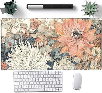 Floral Desk Mat Boho Aesthetic Flower Desk Matt for Desktop Large XXL Gaming Mouse Pad Extended