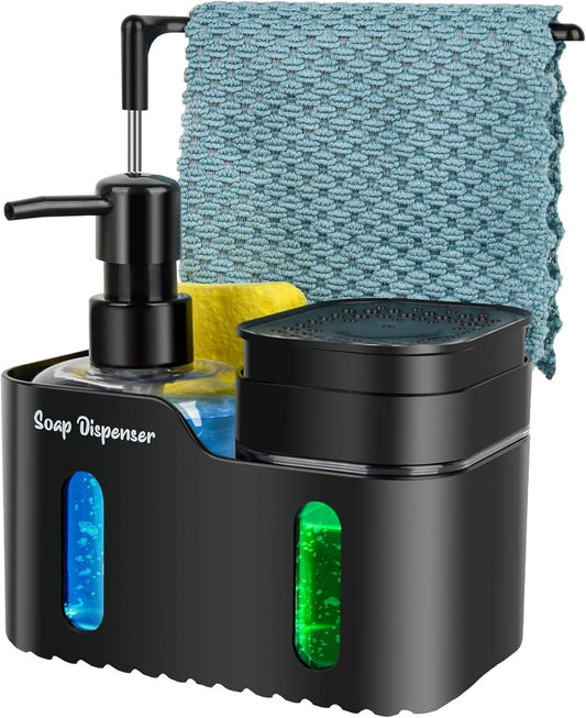 Hand Soap and Dish Soap Dispenser Set for Kitchen Dual Soap Dispenser with Sponge Holder and Dishcloth
