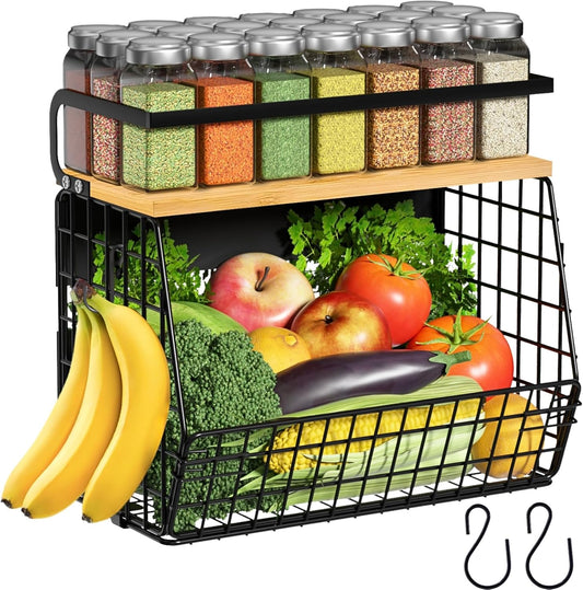 Magnetic Shelf for Fridge with Wood Lid Fruit Potato and Onion Storage Bins Pantry Organizers