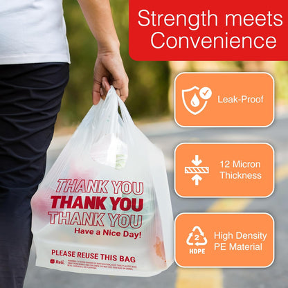 Thank You Plastic Bags (350 Count) (11.5" x 6.5" x 21") (White)  Grocery Shopping Bag Restaurants