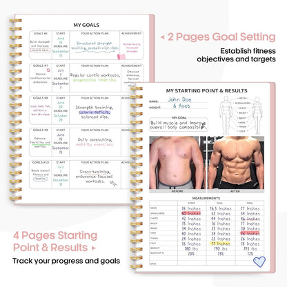 Fitness Workout Journal for Women & Men A5(5.5" x 8.2") Workout Log Book Planner for Tracking Progress