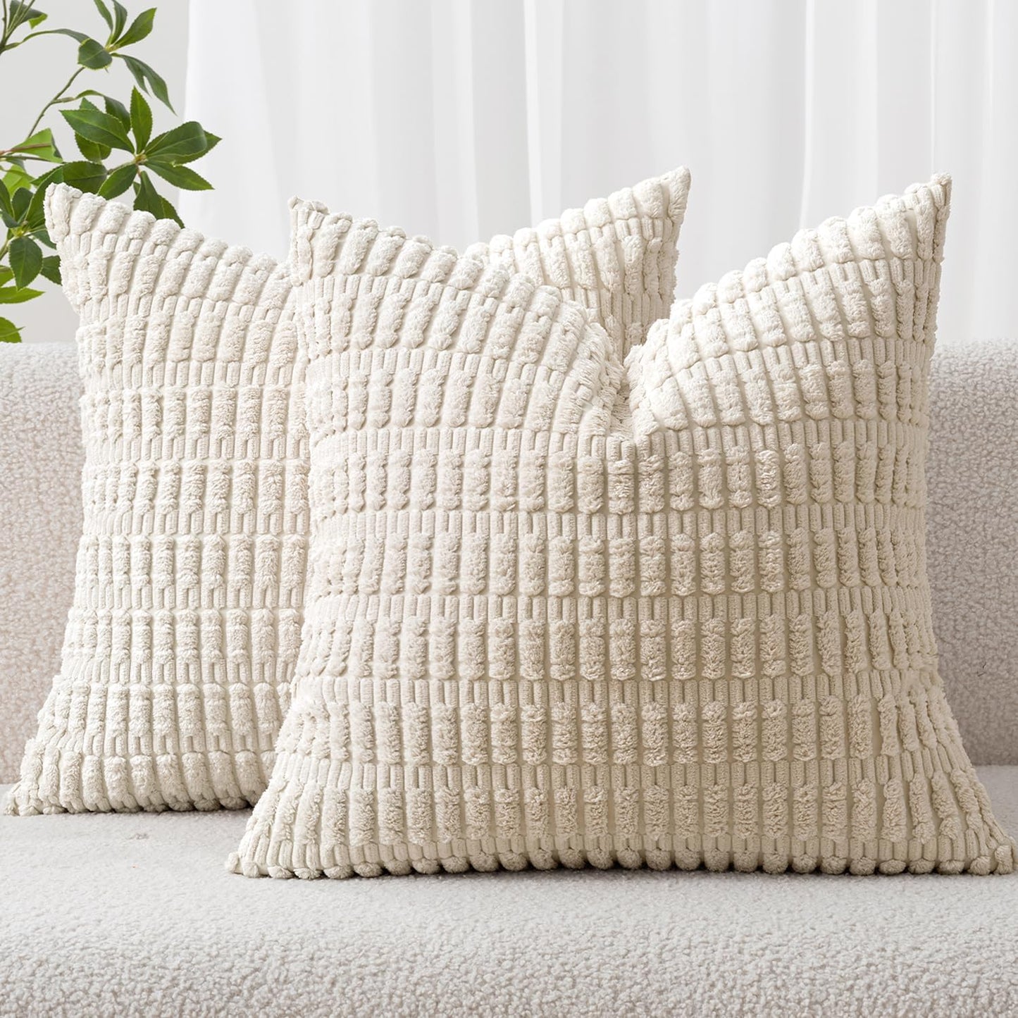 Pack of 2 Corduroy Decorative Throw Pillow Covers 18x18 Inch Soft Boho Striped Pillow Covers Modern Farmhouse