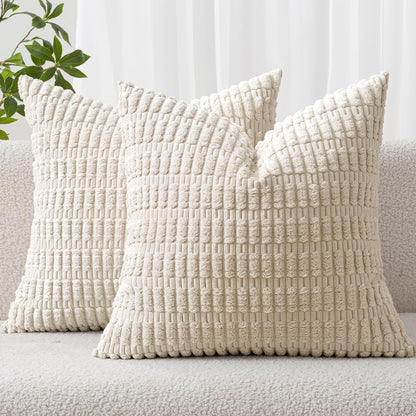 Pack of 2 Corduroy Decorative Throw Pillow Covers 18x18 Inch Soft Boho Striped Pillow Covers Modern Farmhouse