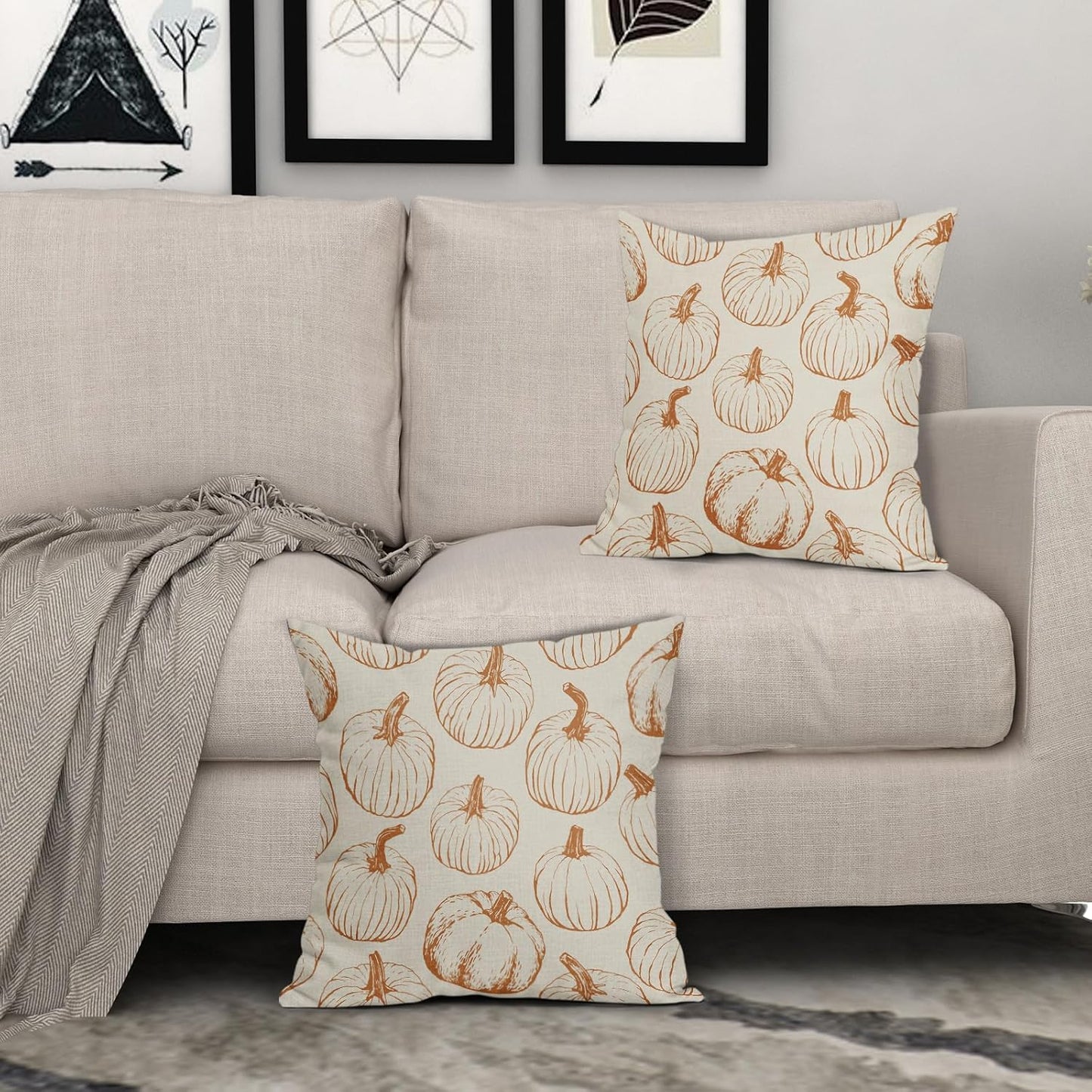 18x18 Set of 2 Burnt Orange Pumpkin Autumn Thanksgiving Harvest Decorative Throw Pillows Outdoor