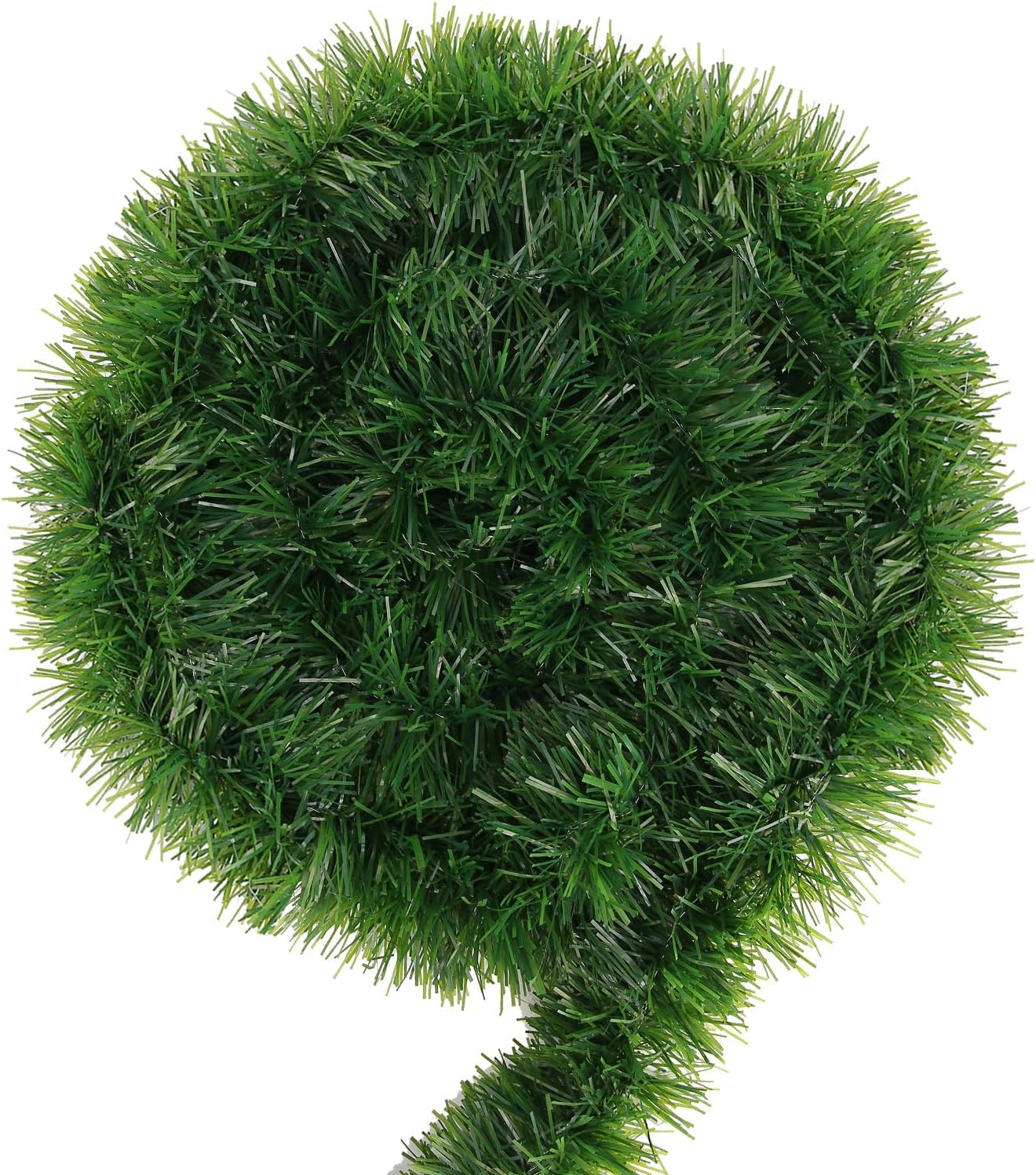 50Ft Xams Greenery Tinsel Stems Non-Lit Soft Twist Garland Decor for Tree Stairs Railing Front Door Mantle