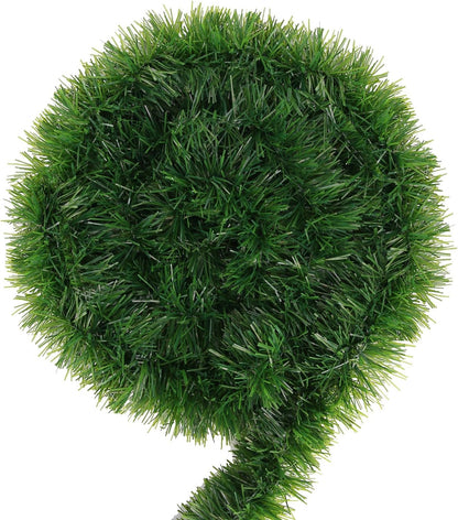 50Ft Xams Greenery Tinsel Stems Non-Lit Soft Twist Garland Decor for Tree Stairs Railing Front Door Mantle