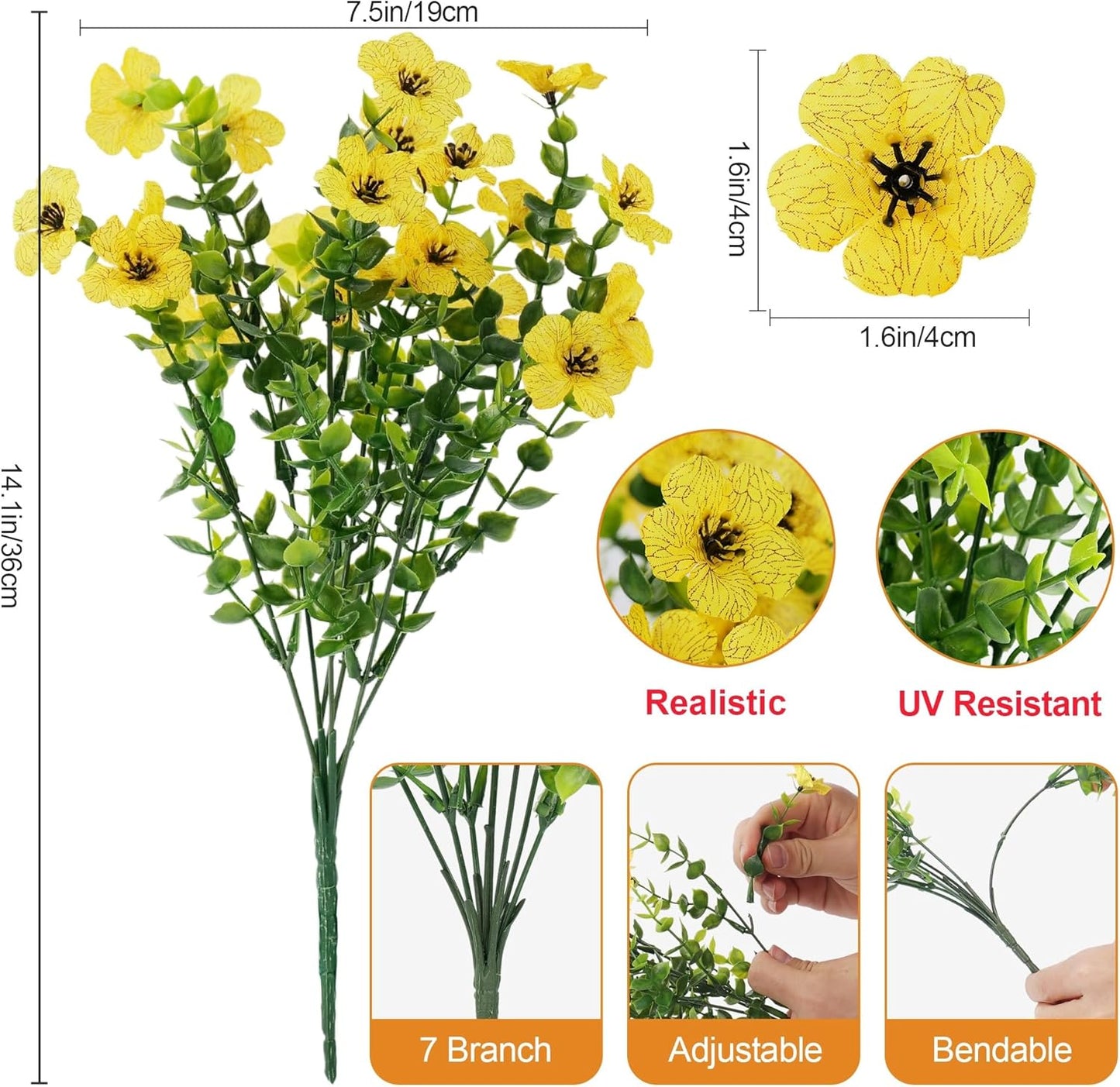 20 Bundles Artificial Flowers for Outdoors‌ with 6 Faux Butterflies UV Resistant and No Fade ‌Fake Flowers