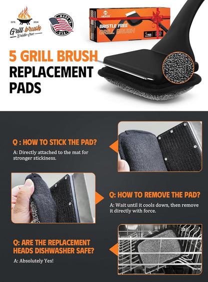 Grill Cleaner Brush with 5 BBQ Replacement Head for Cast Iron Stainless Steel Grates
