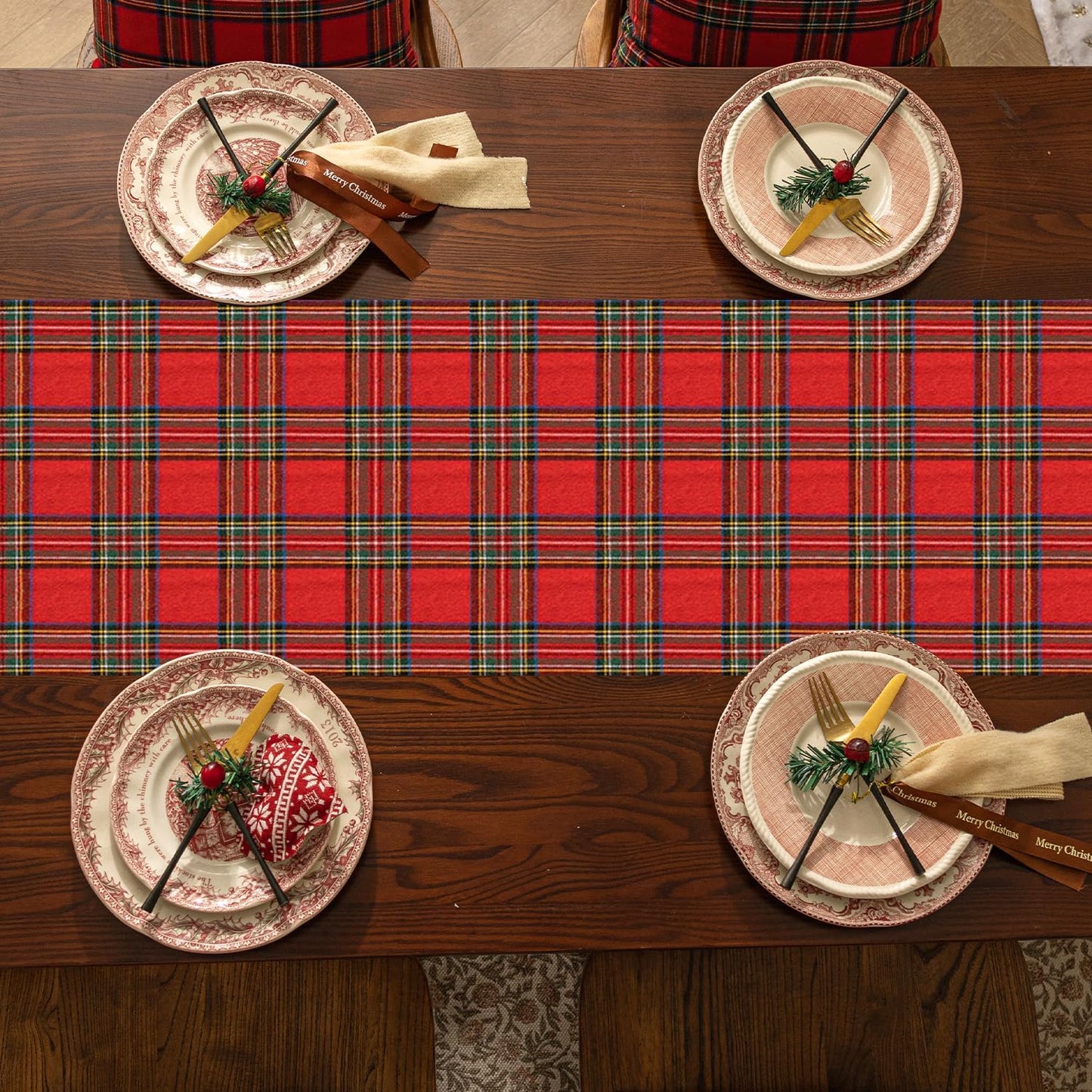 Christmas Checkered Tartan Table Runner Red Buffalo Plaid Xmas Stain Resistant Washable Table Decoration