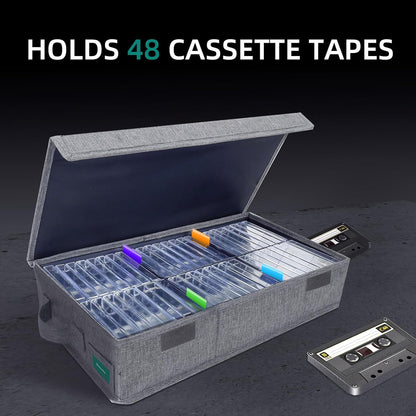 Storage Box Practical Cassette Tape Holder 16.34 x 9.25 x 3.54 Inch Cassette Rack with Lids