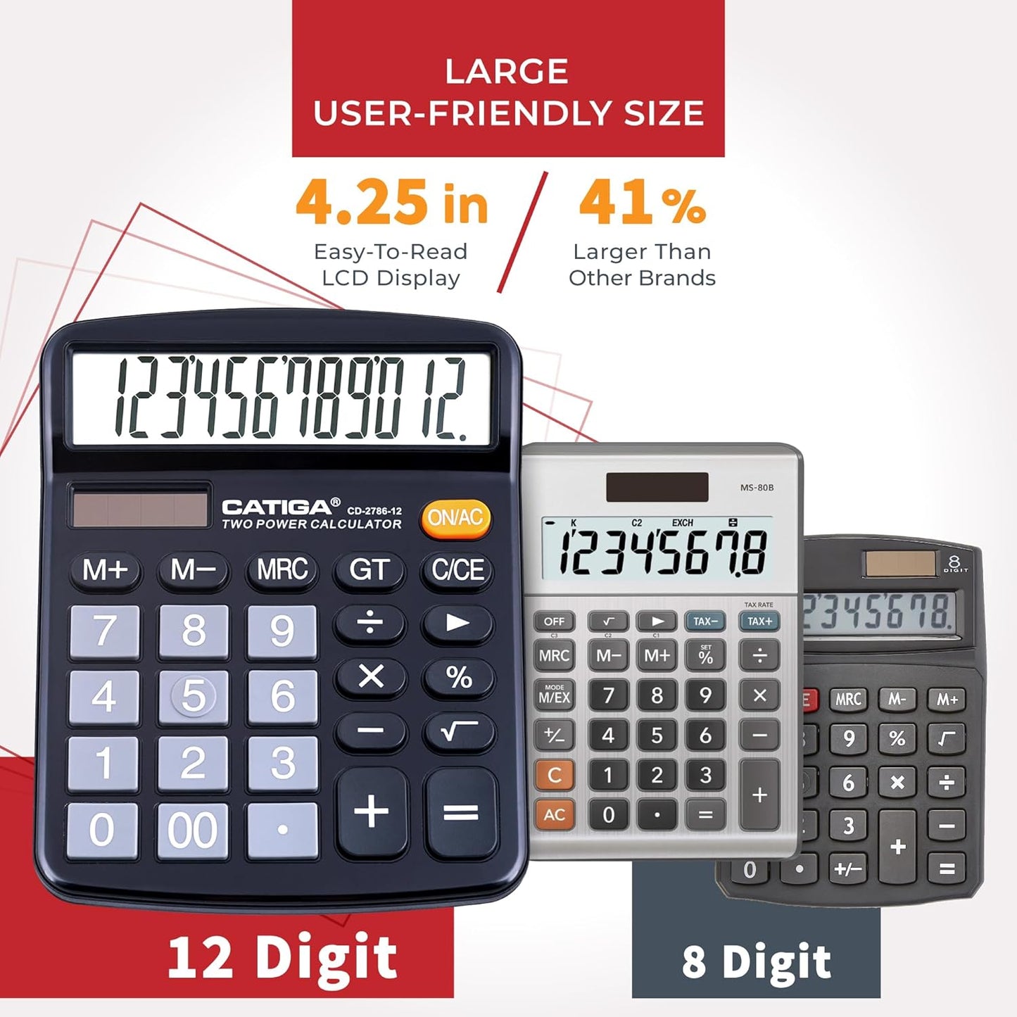 12 Digit Desk Calculator Desktop Calculators with Large LCD Display & Big Buttons Dual Power Solar & Battery Standard Basic 4 Function Calculator for School Office