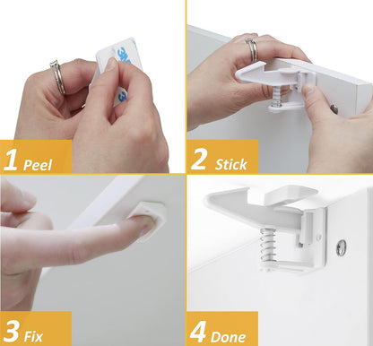 12 Pack Cabinet Locks Child Safety  Baby Safety Cabinet Locks NO Drilling 3M Adhesive Baby Proof Drawer Lock Child