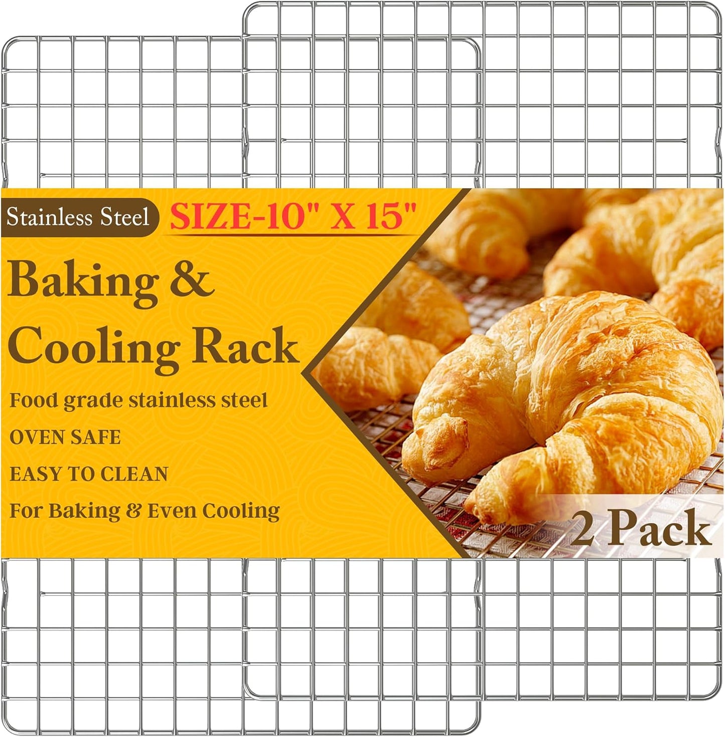 2PCS Cooling Racks for Cooking and Baking  10" x 15"Heavy Duty Stainless Steel Wire Rack for Baking, Grilling